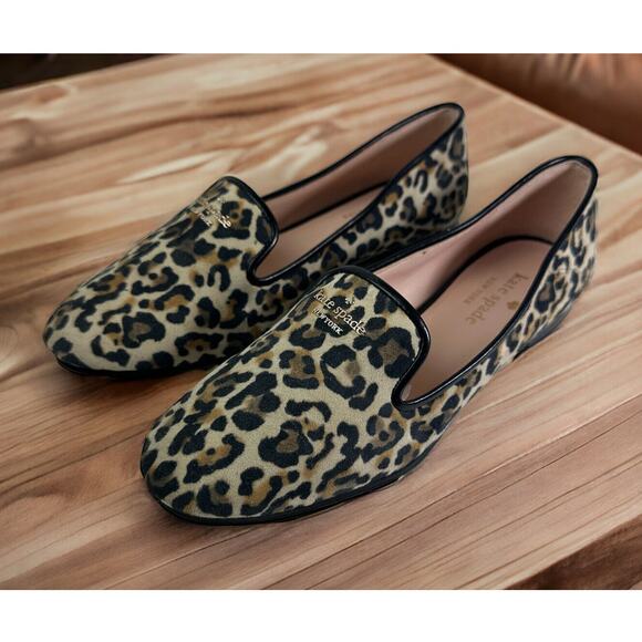 Kate Spade Claudia Leopard Animal Print Flats Brown Black Leather Shoes Size 7.5 - Picture 1 of 11